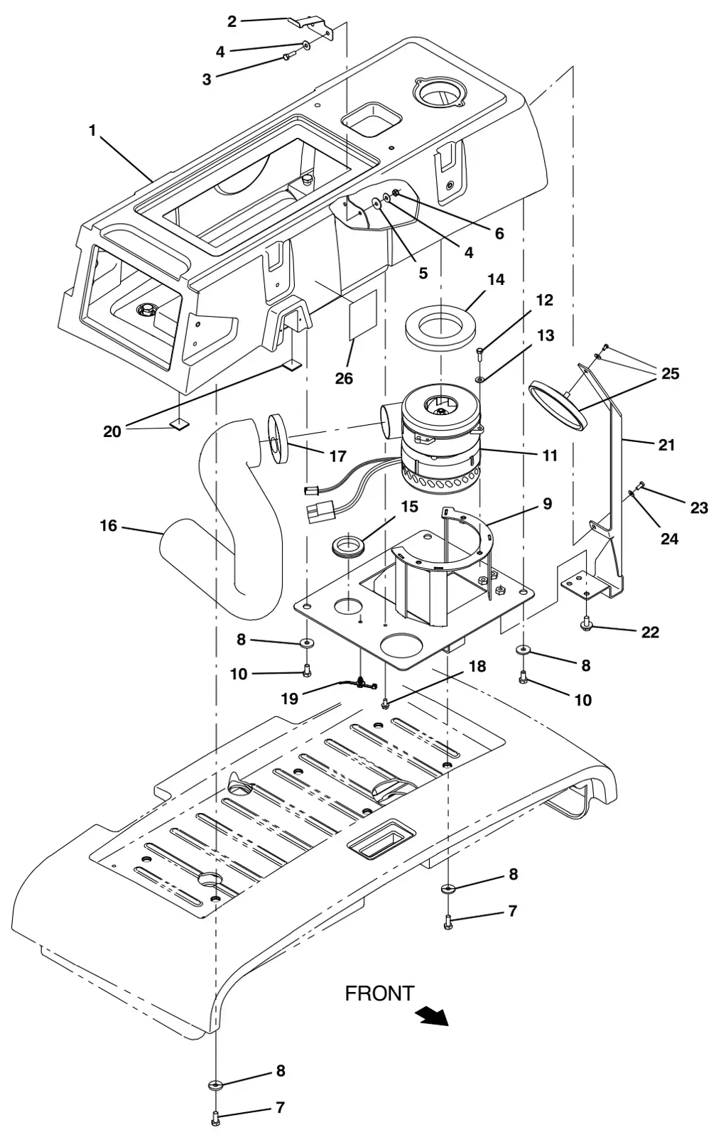 Tennant T17 dry vacuum fan and housing group (014000 -) (option) drawing, manual page 188