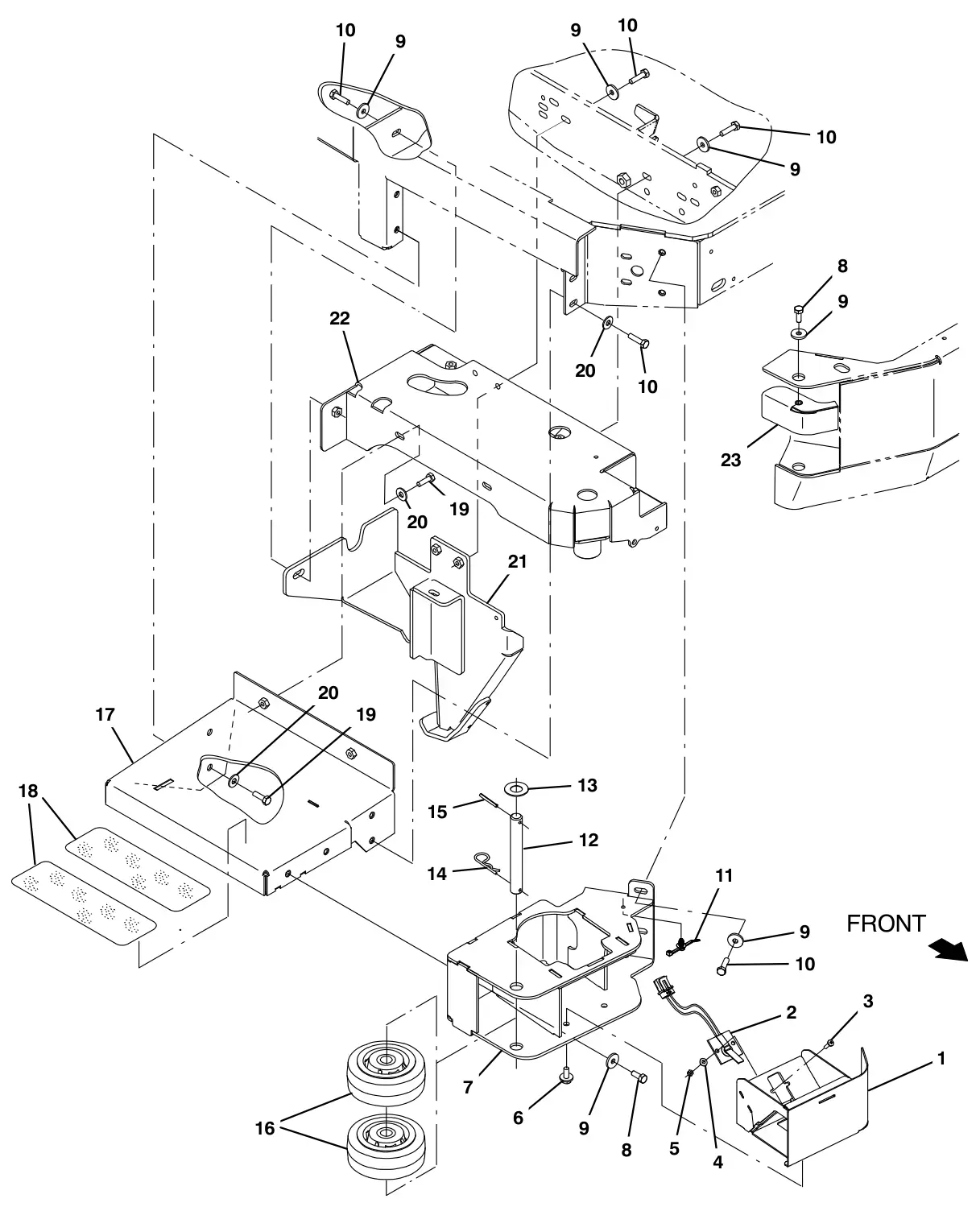 Tennant T17 dry vacuum nozzle holder group (014000 -) (option) drawing, manual page 192