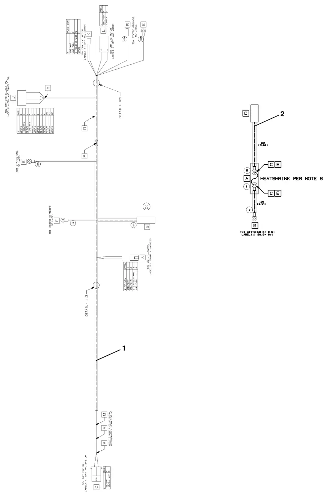 Tennant T17 dry vacuum wire harness group (014000 -) (option) drawing, manual page 194