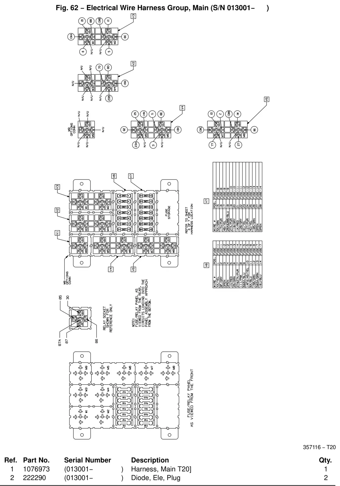 Tennant T20 Diesel Electrical: Fig. 62 - Electrical Wire Harness Group, Main (S/N 013001-), manual page 2-150