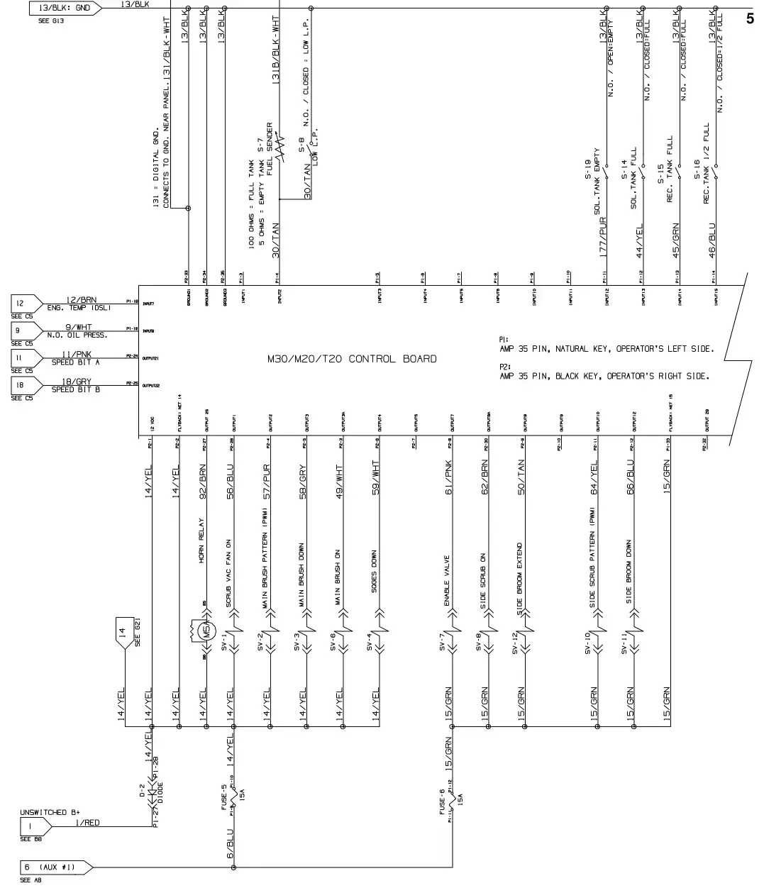 Tennant T20 Diesel electrical schematic (s/n 008000 - 013000), sheet 3, manual page 129