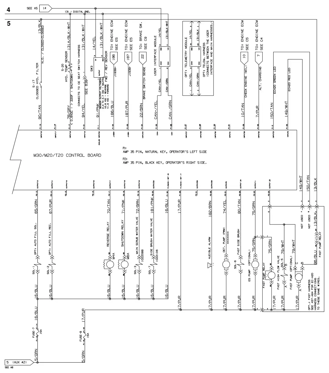 Tennant T20 Diesel electrical schematic (s/n 008000 - 013000), sheet 4, manual page 130