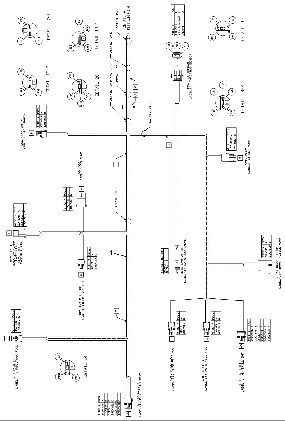 Tennant T20 Diesel electrical wire harness group, main (s/n 008000 - 013000), drawing 1, manual page 143