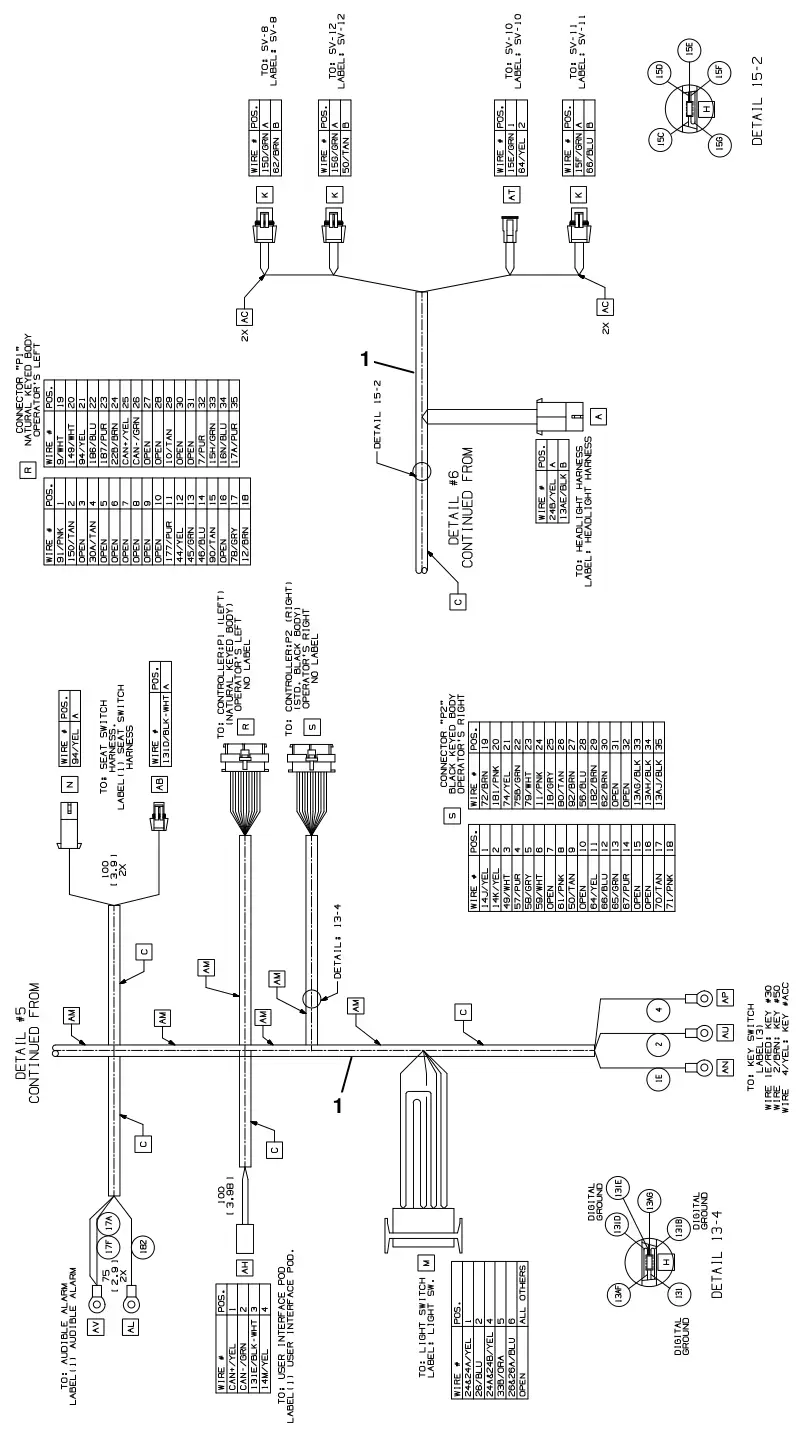 Tennant T20 Diesel electrical wire harness group, main (s/n 008000 - 013000), drawing 5, manual page 147