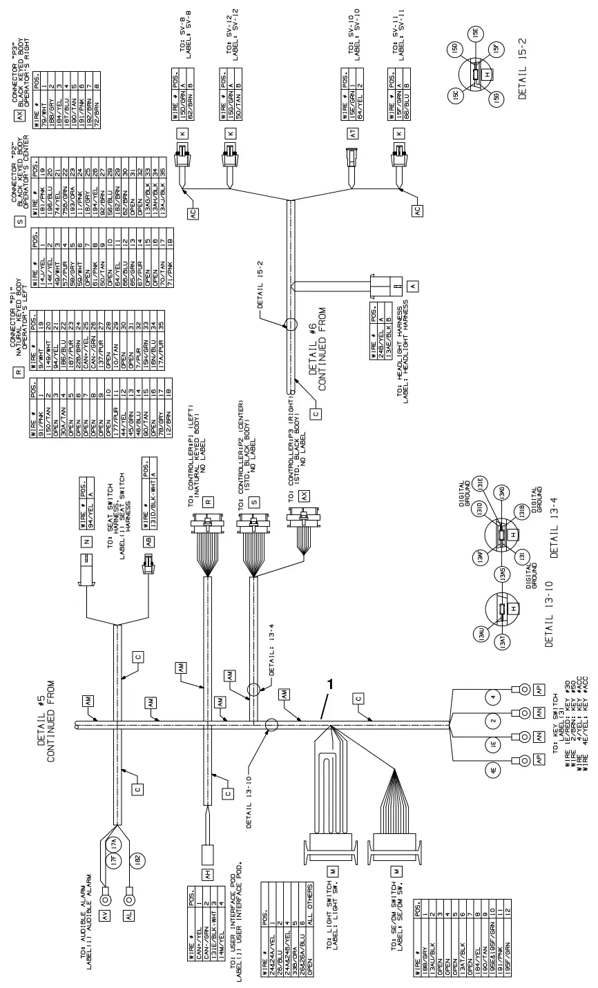 Tennant T20 Diesel electrical wire harness group, main (s/n 013001 -), drawing 5, manual page 154