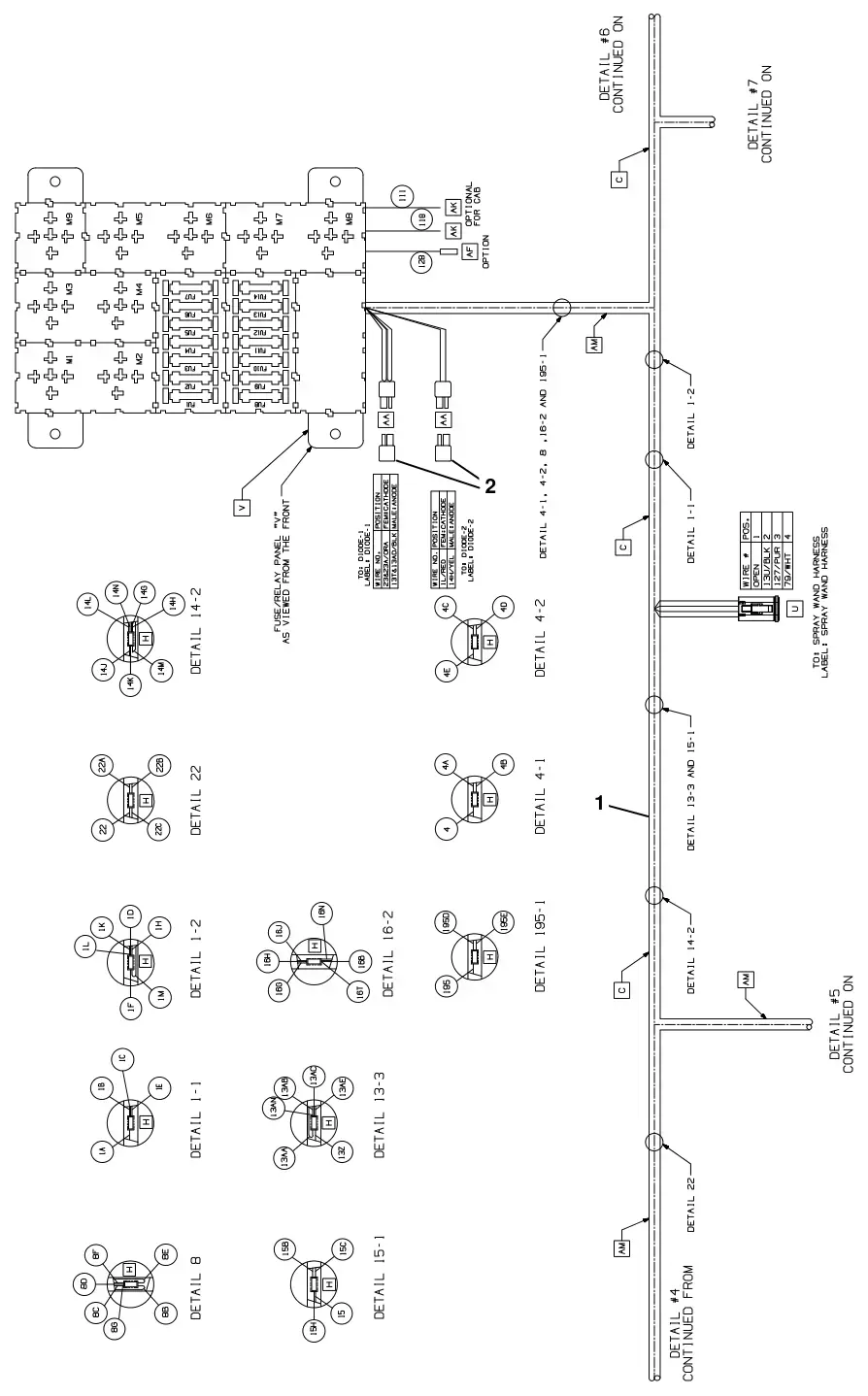 Tennant T20 Diesel electrical wire harness group, main (s/n 013001 -), drawing 4, manual page 153