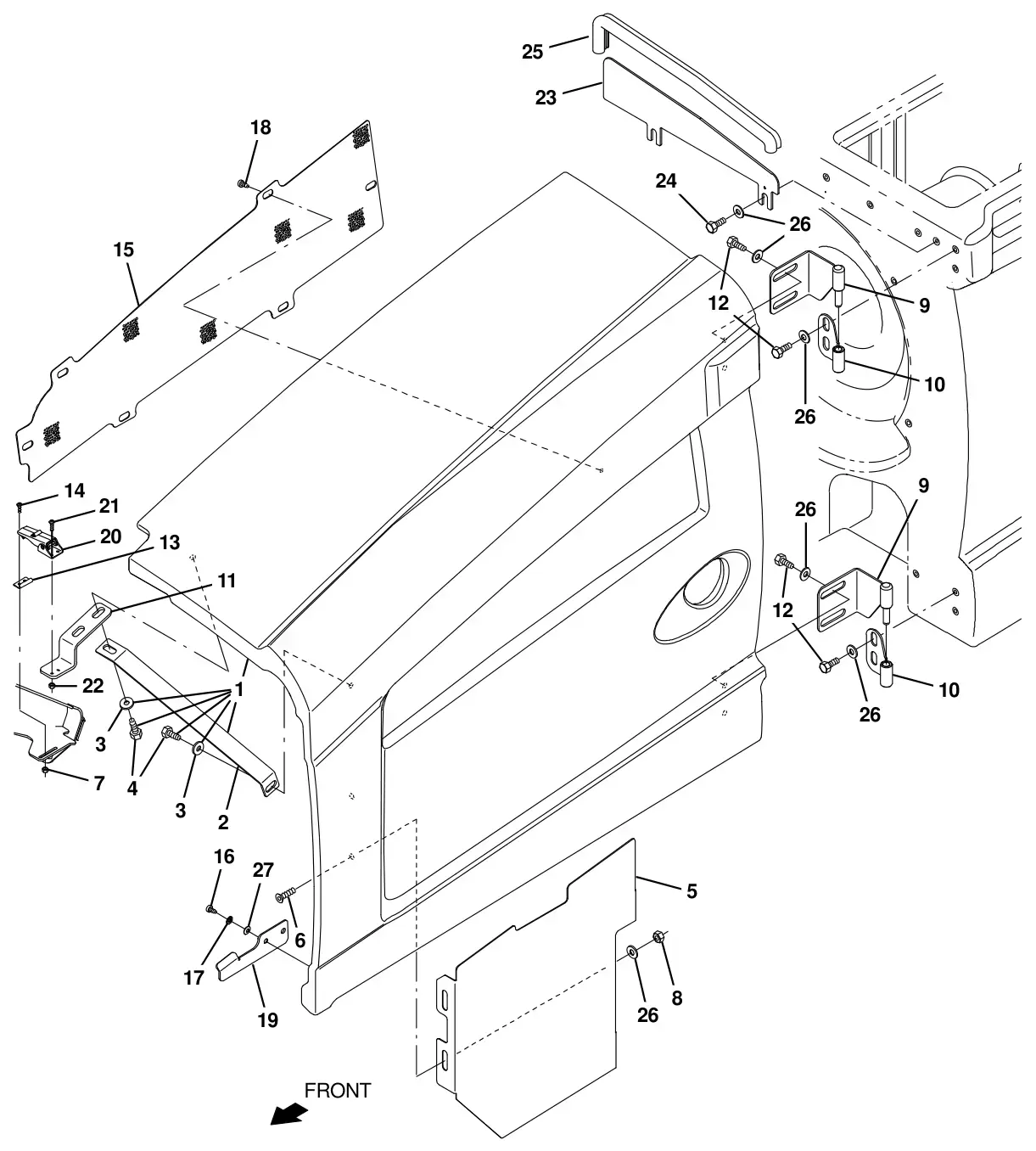 Tennant T20 Diesel engine cover group drawing, manual page 27