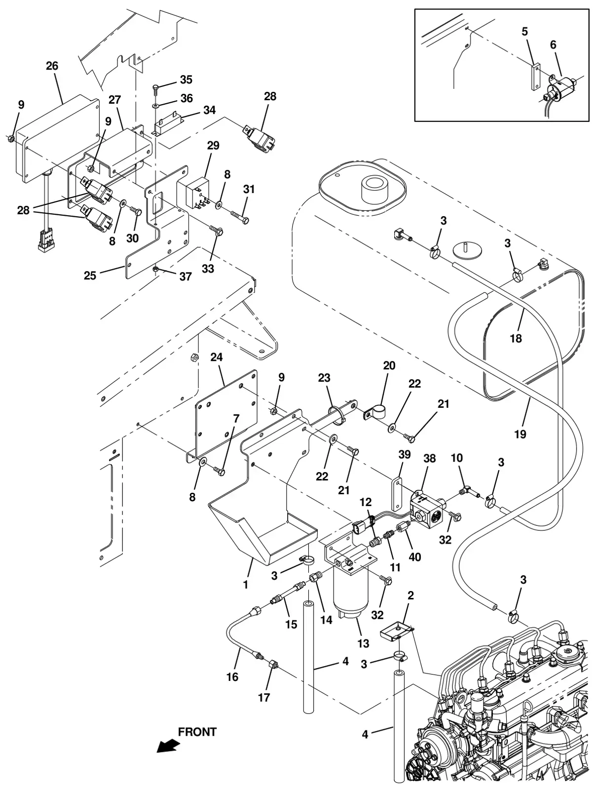Tennant T20 Diesel engine fuel line group drawing, manual page 33