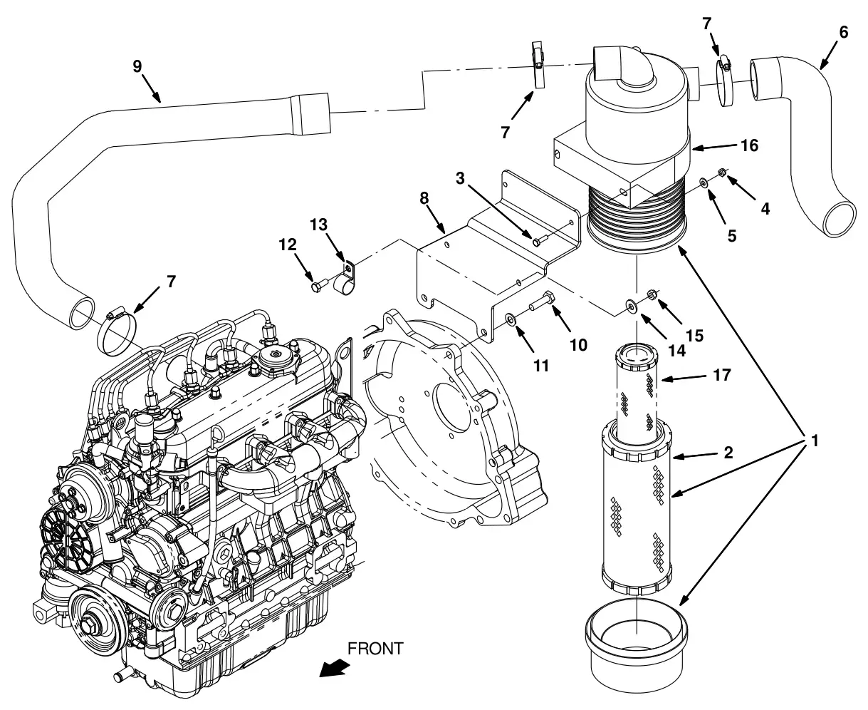 Tennant T20 Diesel engine air cleaner group drawing, manual page 35
