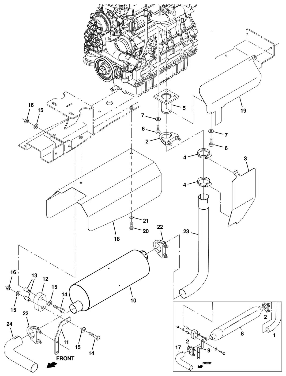 Tennant T20 Diesel engine muffler group drawing, manual page 39