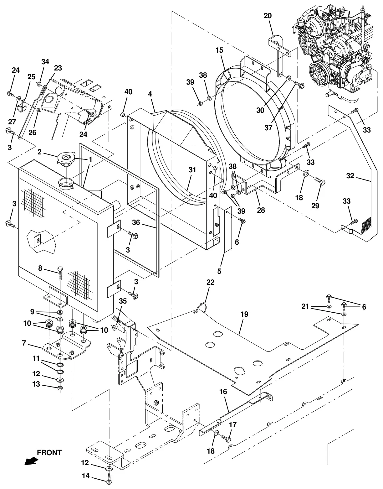 Tennant T20 Diesel engine radiator group drawing, manual page 41