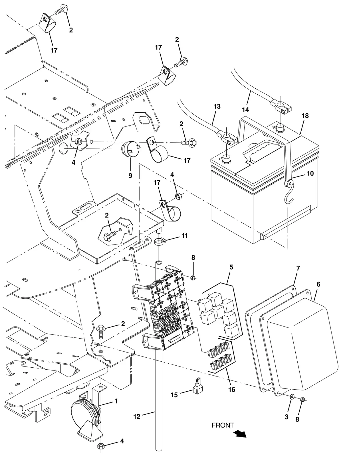 Tennant T20 Diesel battery and electrical group drawing, manual page 45