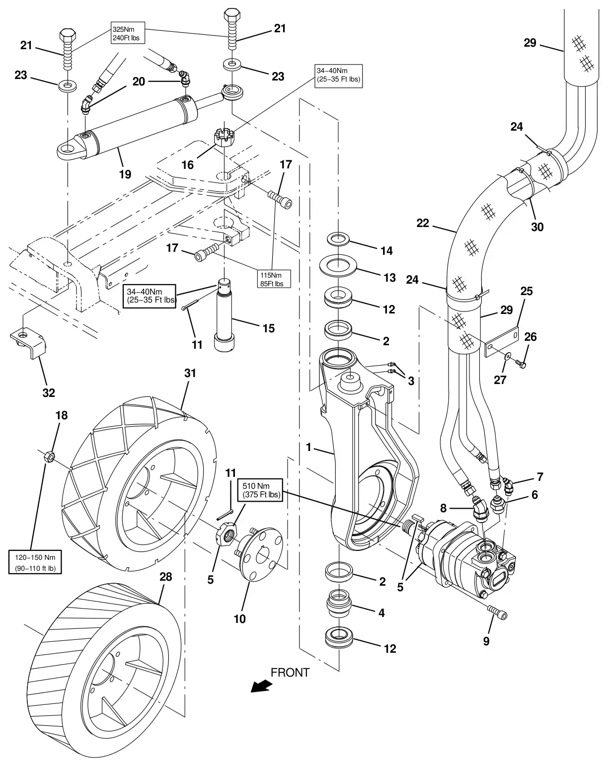 Tennant T20 Diesel wheel group, front drive drawing, manual page 47