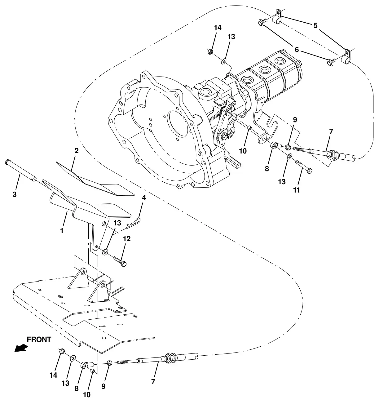 Tennant T20 Diesel directional pedal group drawing, manual page 53
