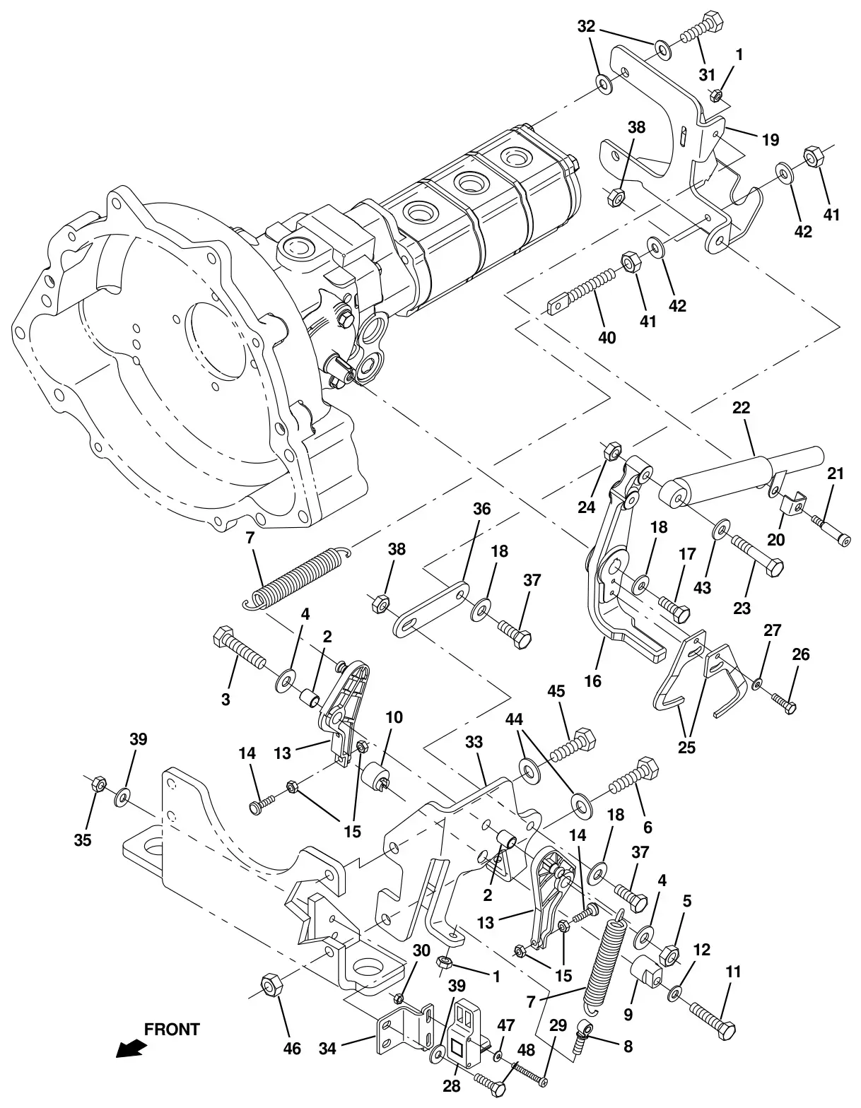 Tennant T20 Diesel hydraulic pump linkage group drawing, manual page 55