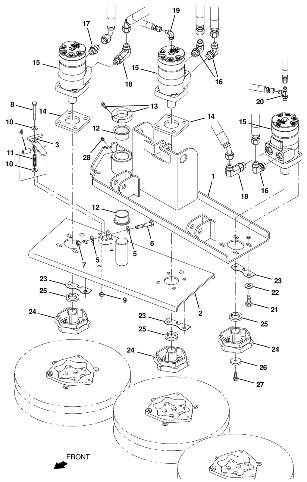 Tennant T20 Diesel disk scrub head drive motor group drawing, manual page 65