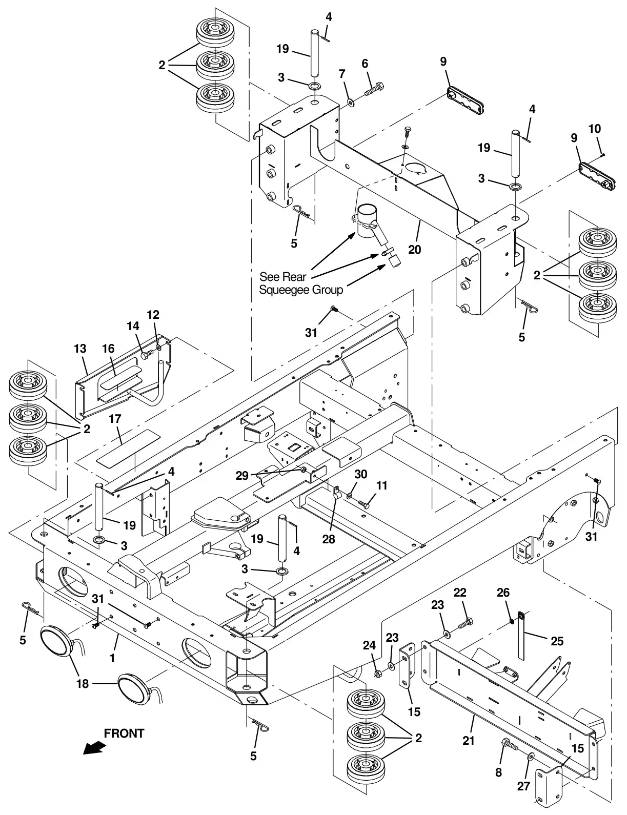 Tennant T20 Diesel main frame group drawing, manual page 13