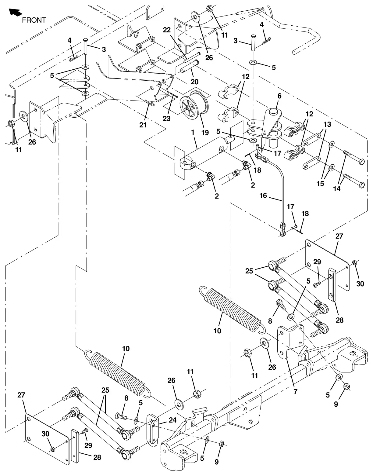 Tennant T20 Diesel squeegee lift group, rear drawing, manual page 69