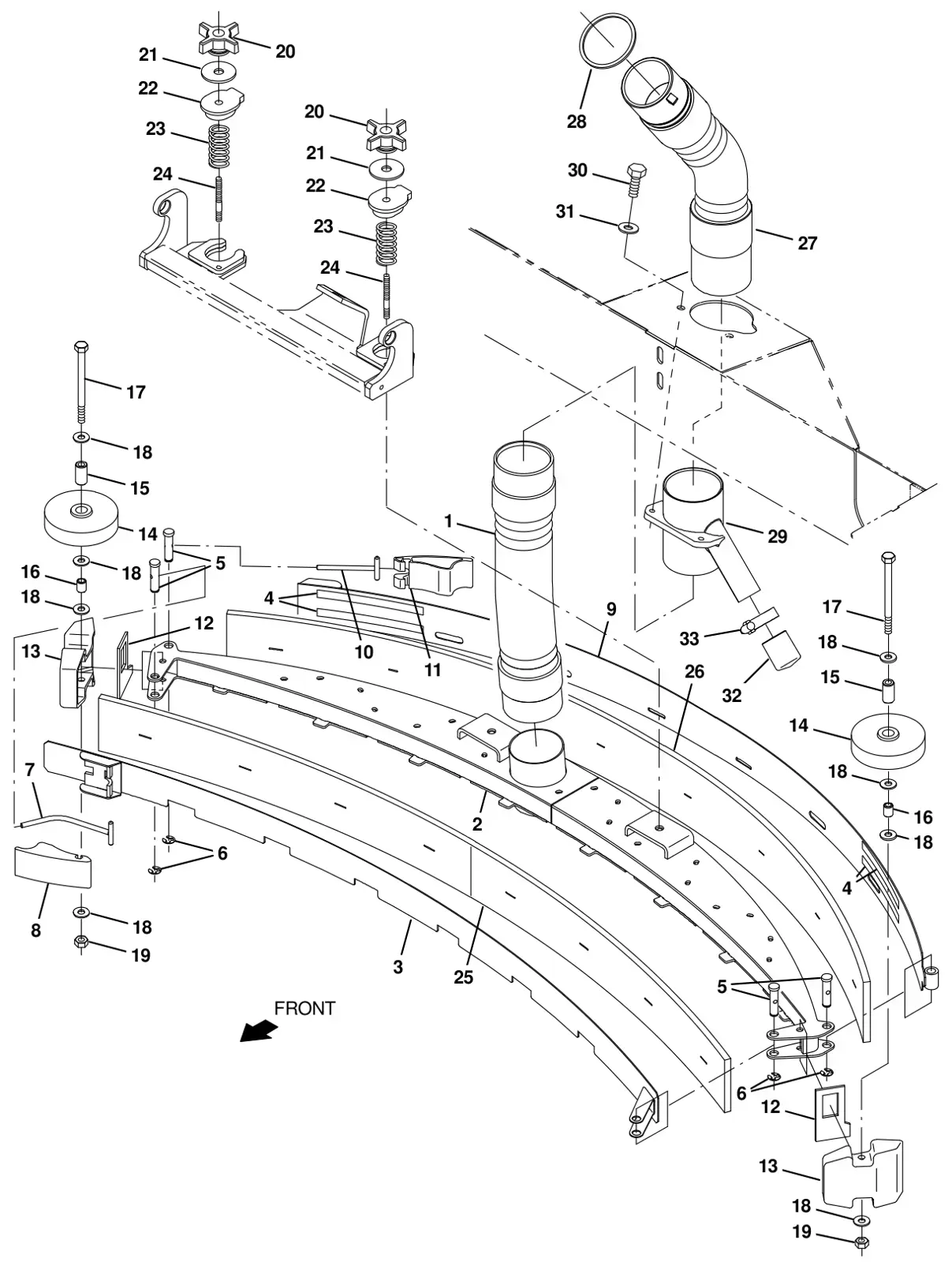 Tennant T20 Diesel squeegee group, rear drawing, manual page 71