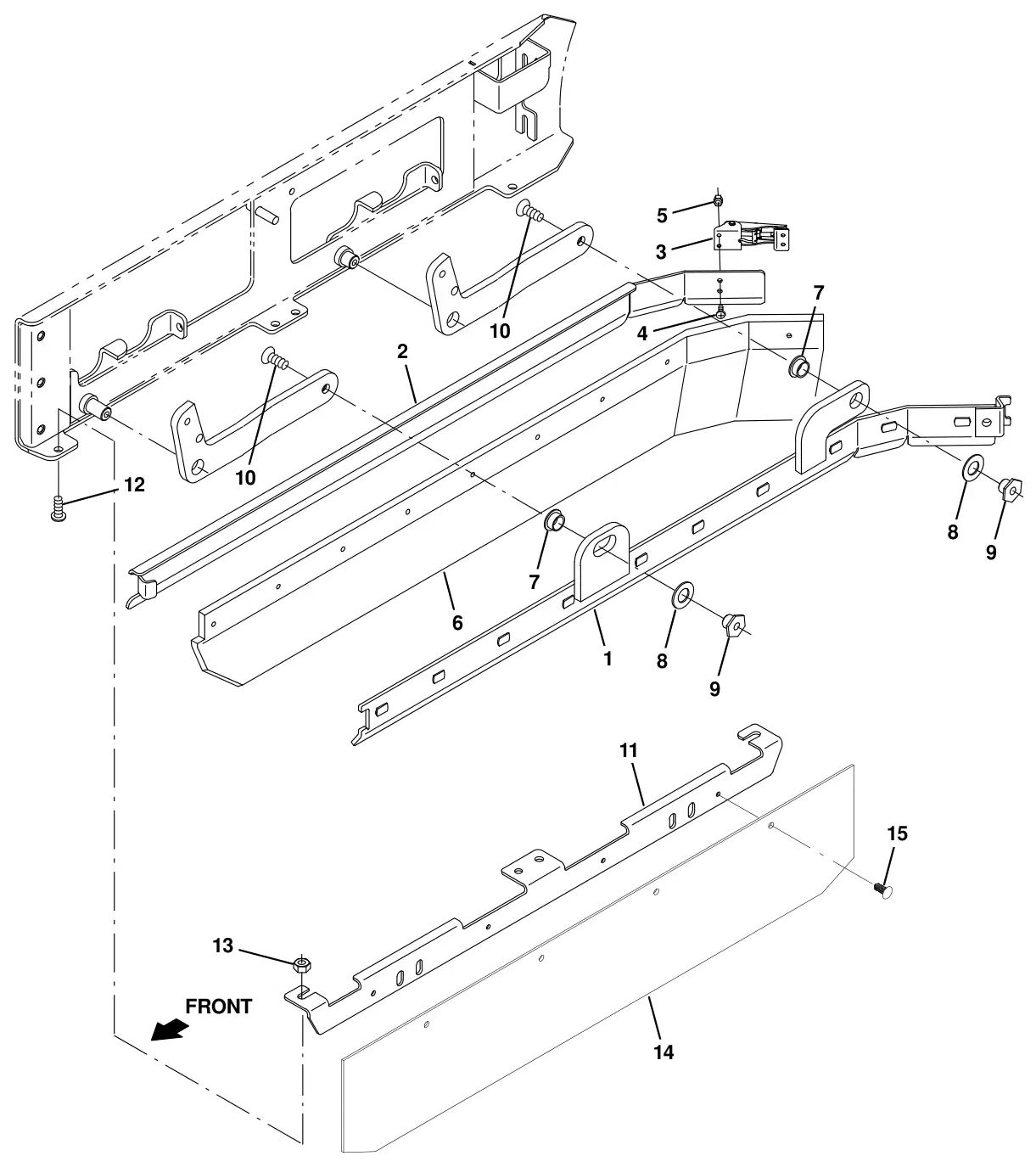 Tennant T20 Diesel squeegee group, right side drawing, manual page 79