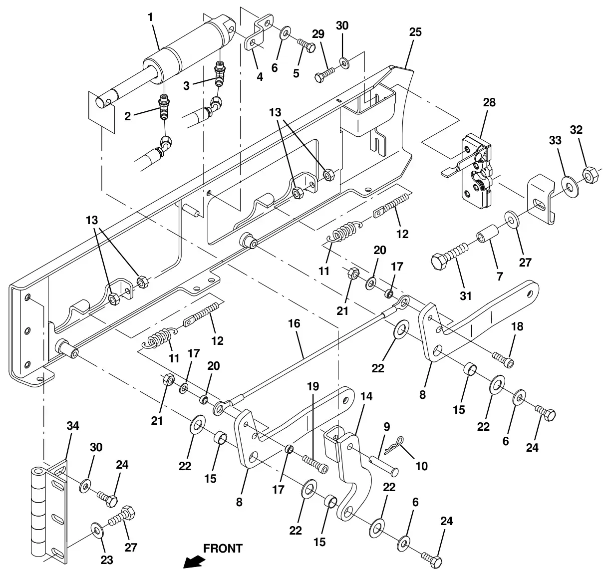 Tennant T20 Diesel squeegee lift group, right side drawing, manual page 81