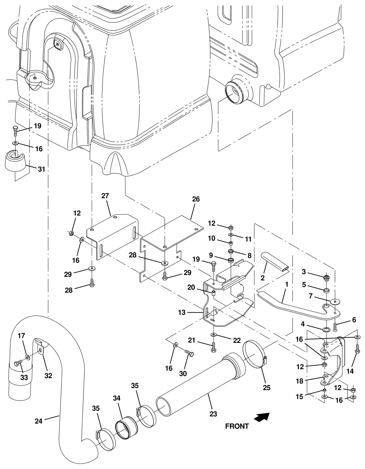 Tennant T20 Diesel solution tank drain group drawing, manual page 91