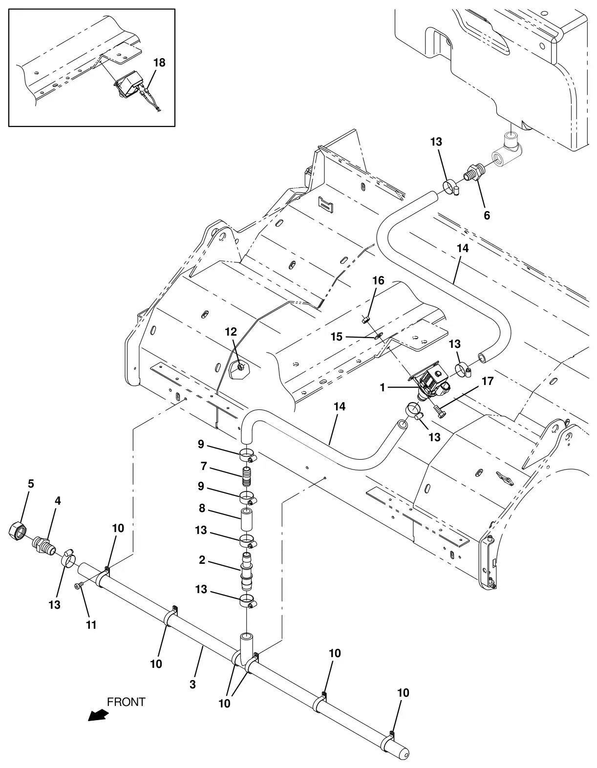 Tennant T20 Diesel solution control group, cylindrical scrub head (008000 - 013000) drawing, manual page 93