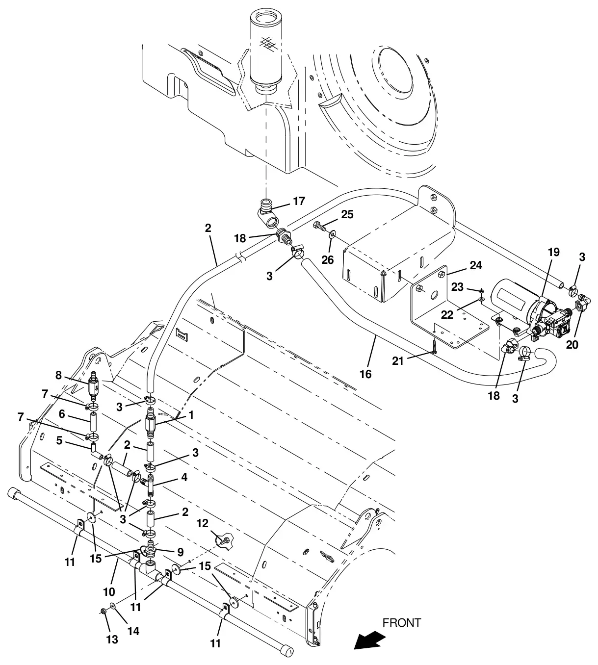 Tennant T20 Diesel solution control group, cylindrical scrub head (s/n 013001 -) drawing, manual page 95