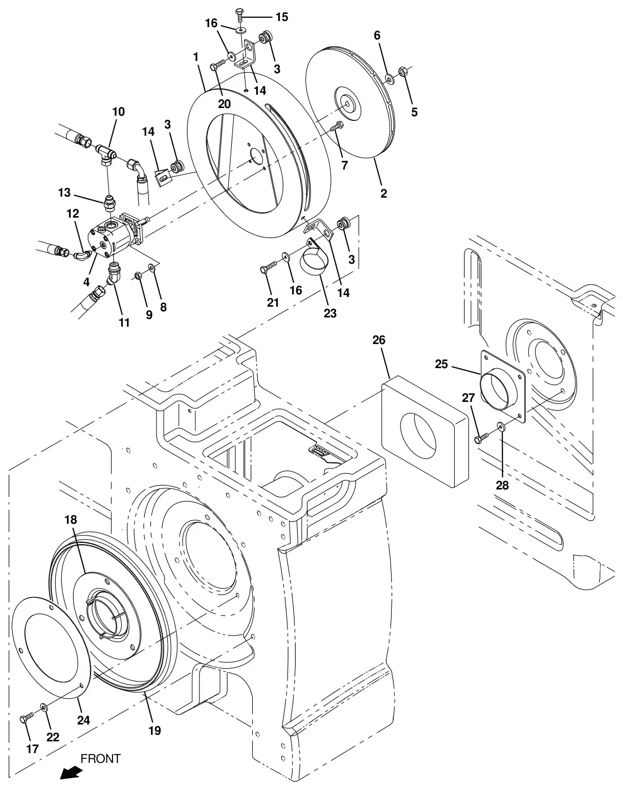 Tennant T20 Diesel vacuum fan group, scrubbing drawing, manual page 105