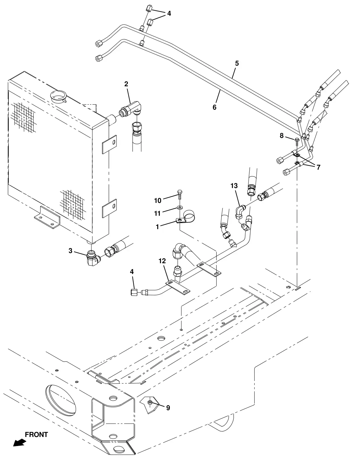 Tennant T20 Diesel hydraulic cooler and tubes group drawing, manual page 121