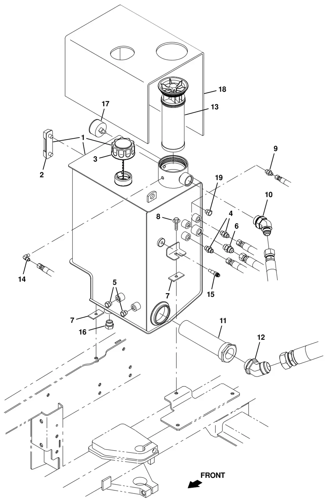 Tennant T20 Diesel hydraulic reservoir group drawing, manual page 123