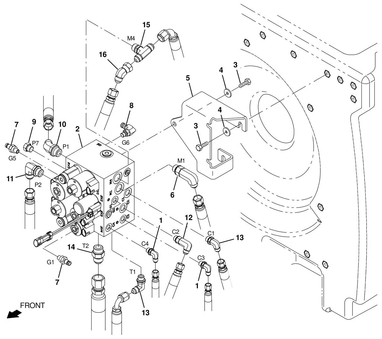 Tennant T20 Diesel hydraulic valve group drawing, manual page 125