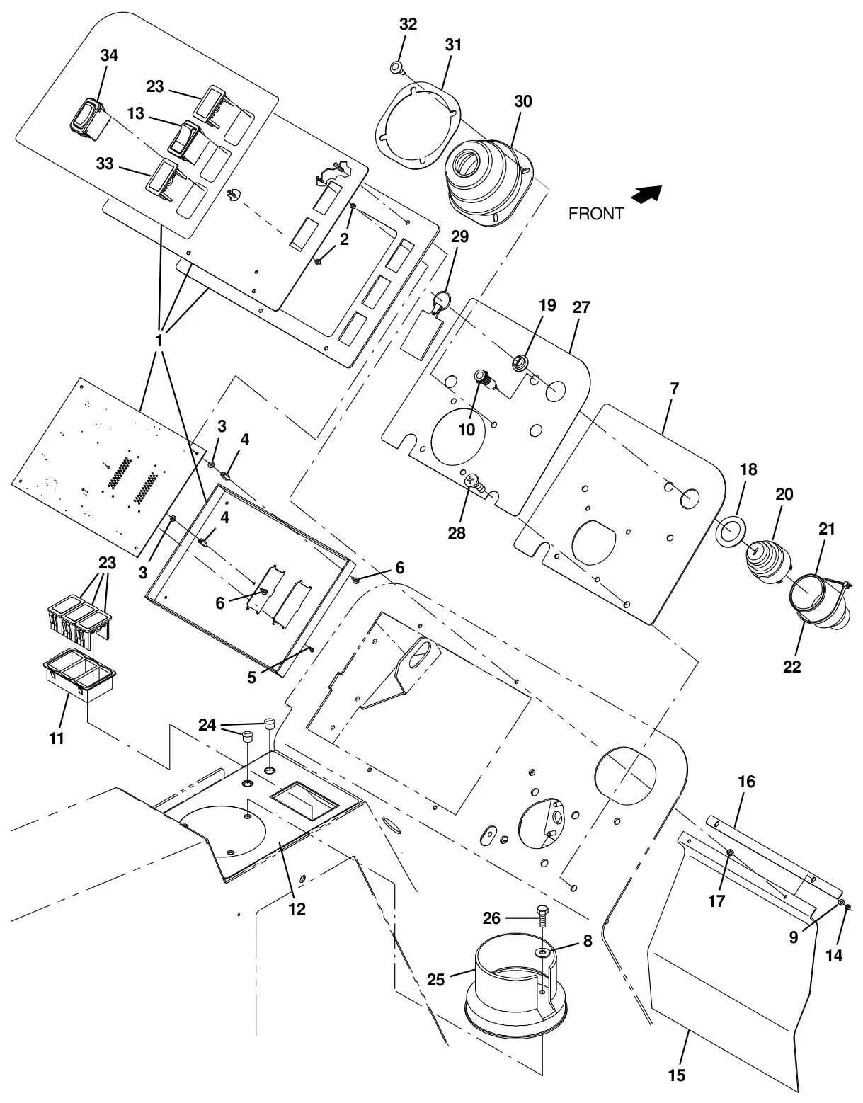 Tennant T20 Diesel instrument panel group drawing, manual page 19