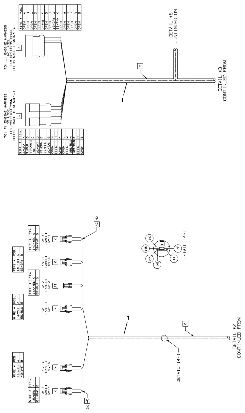 Tennant T20 Diesel electrical wire harness group, main (s/n 008000 - 013000) drawing, manual page 145
