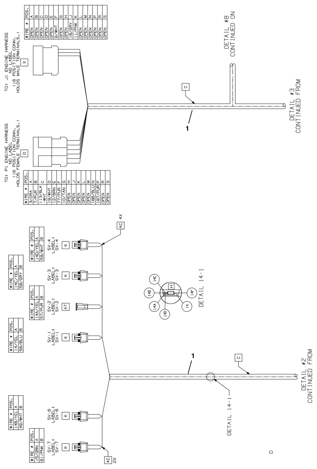 Tennant T20 Diesel electrical wire harness group, main (s/n 013001 -) drawing, manual page 152