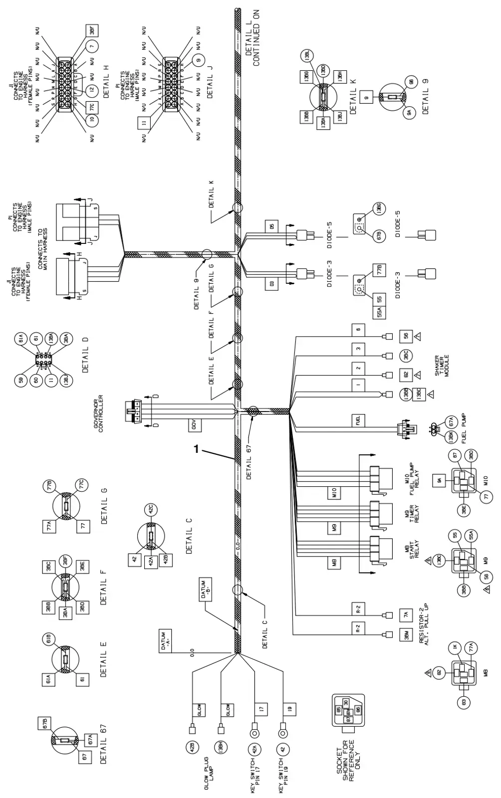 Tennant T20 Diesel electrical wire harness group, diesel engine drawing, manual page 157