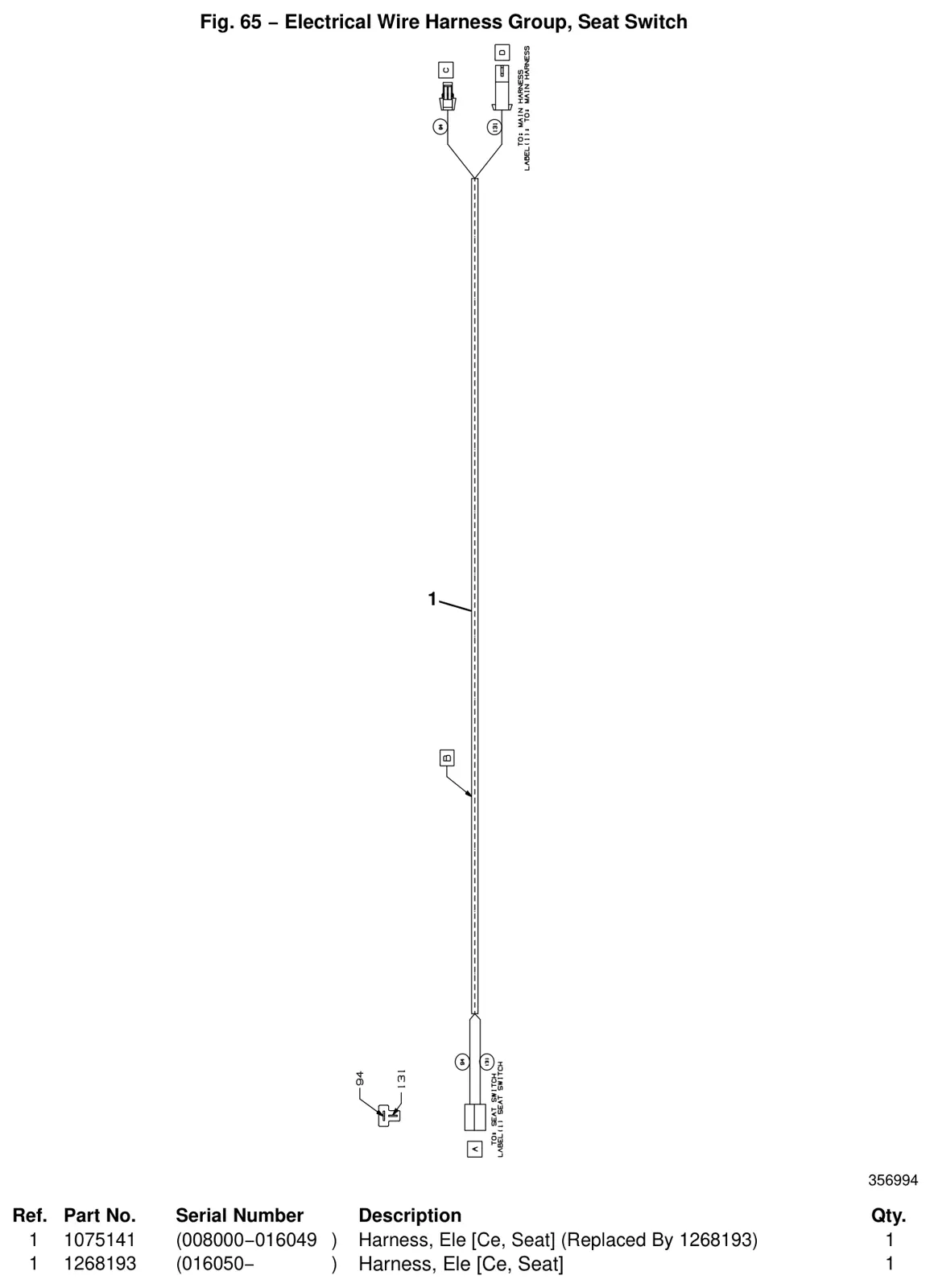 Tennant T20 Diesel electrical wire harness group, seat switch drawing, manual page 2-154