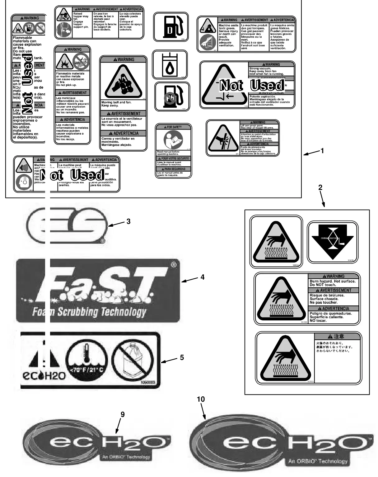 Tennant T20 Diesel label group drawing, manual page 161