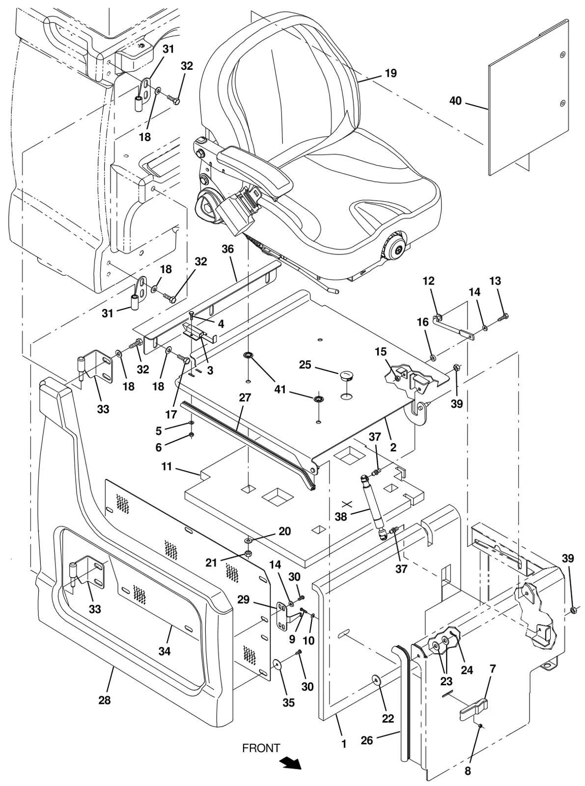 Tennant T20 Diesel seat group drawing, manual page 21