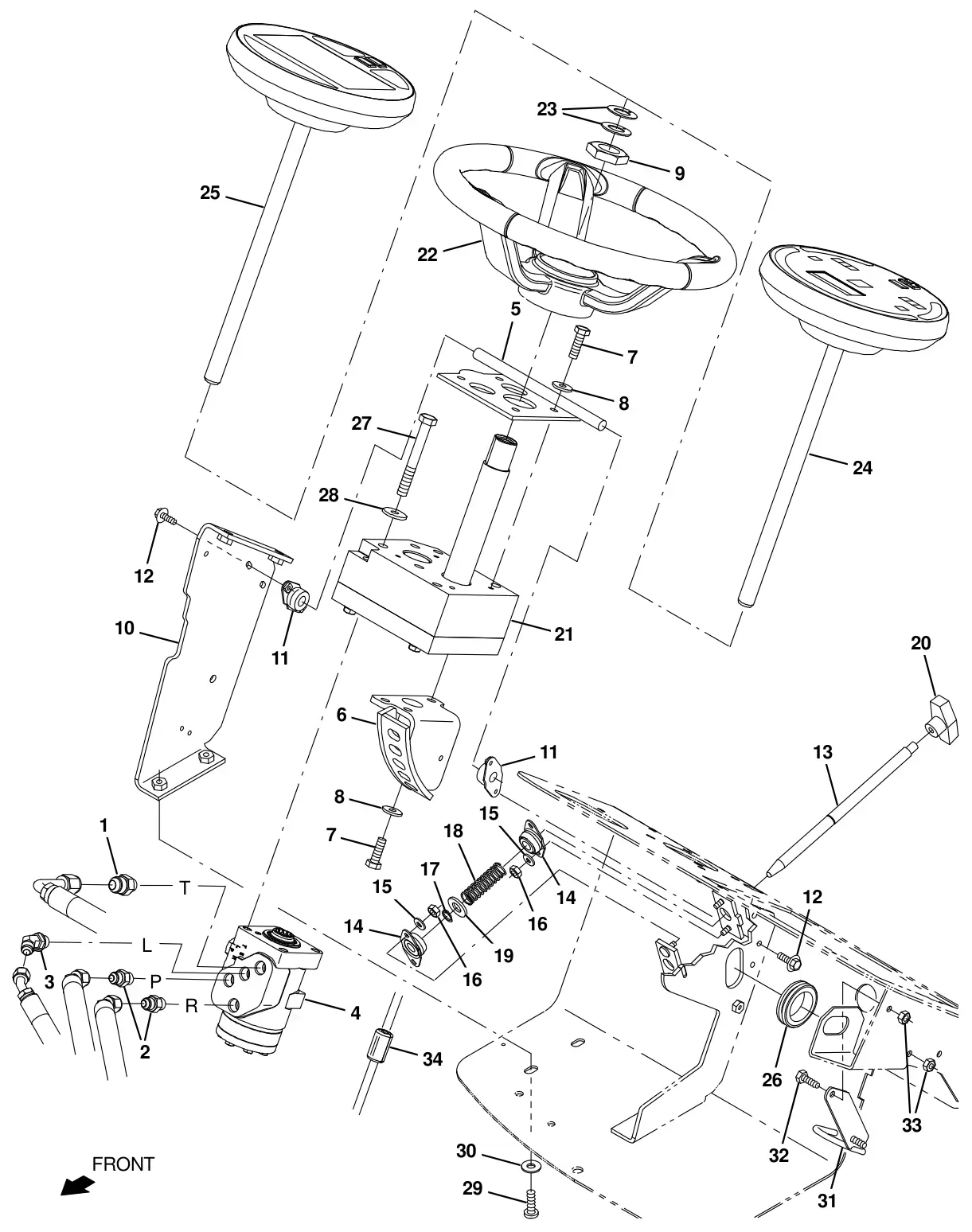 Tennant T20 Diesel steering group drawing, manual page 23