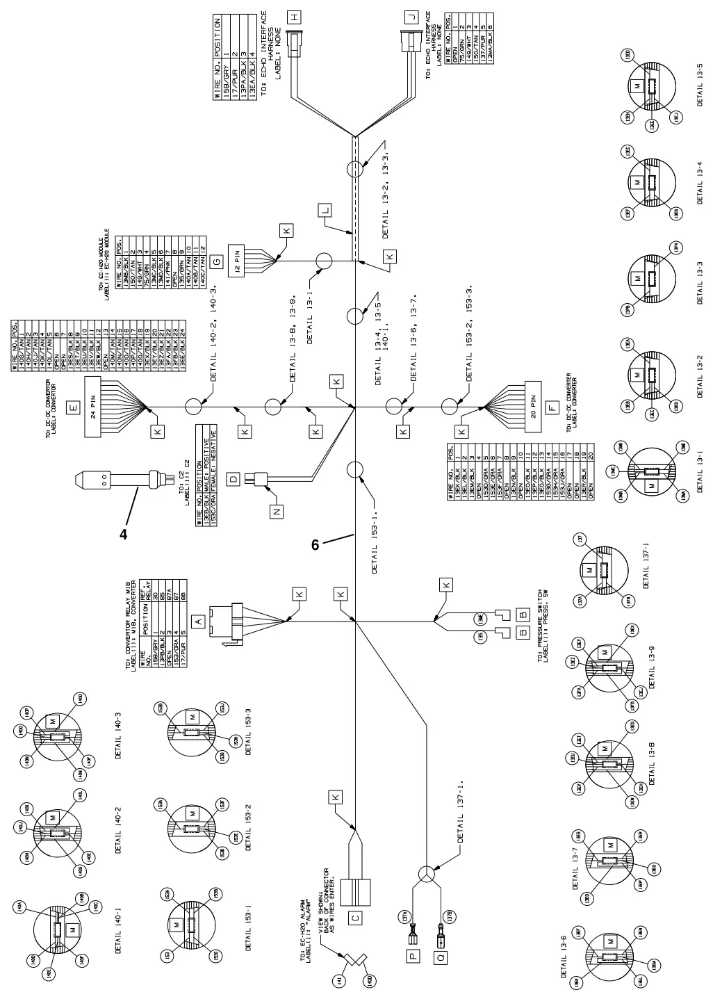 Tennant T20 Diesel ec-h2o wire harnesses group, drawing 4, manual page 220