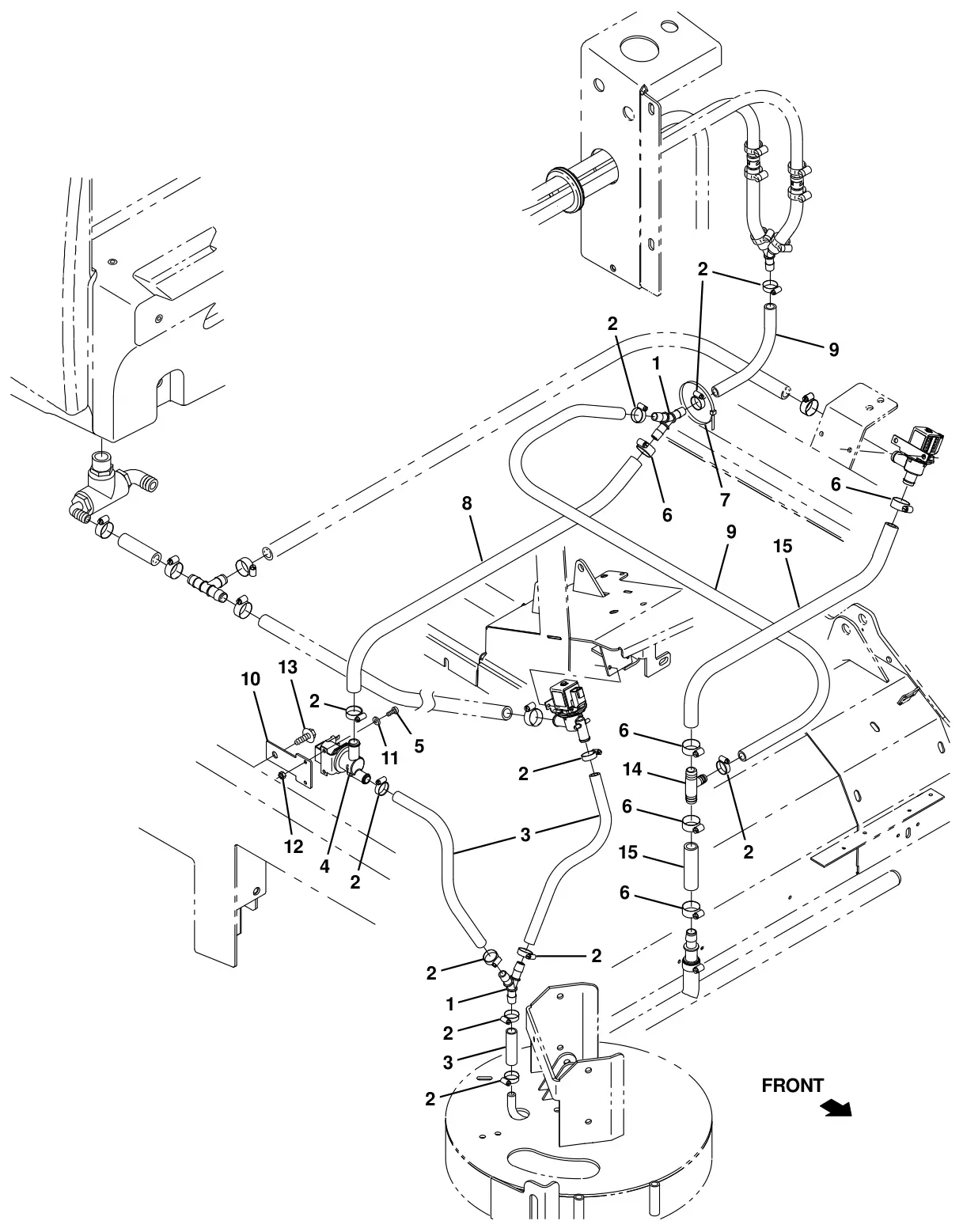 Tennant T20 Diesel fast solution supply group with side brush, cylindrical scrub head (option) drawing, manual page 187