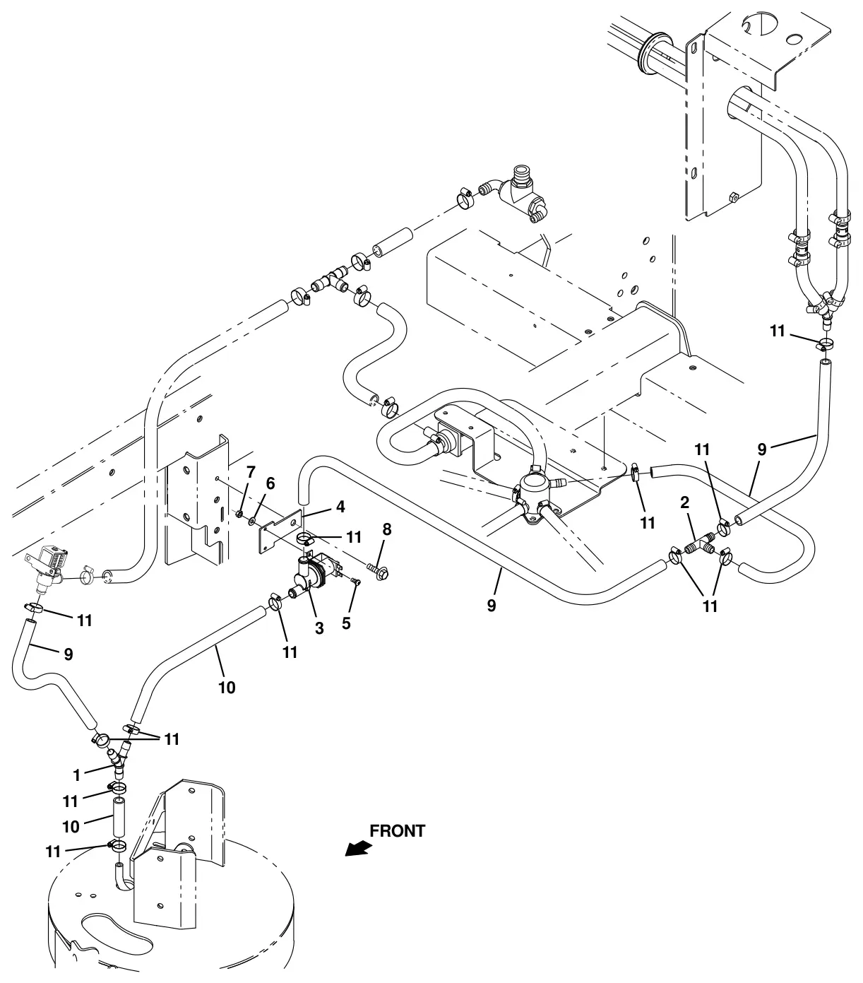 Tennant T20 Diesel fast solution supply group with side brush, disk scrub head (option) drawing, manual page 191