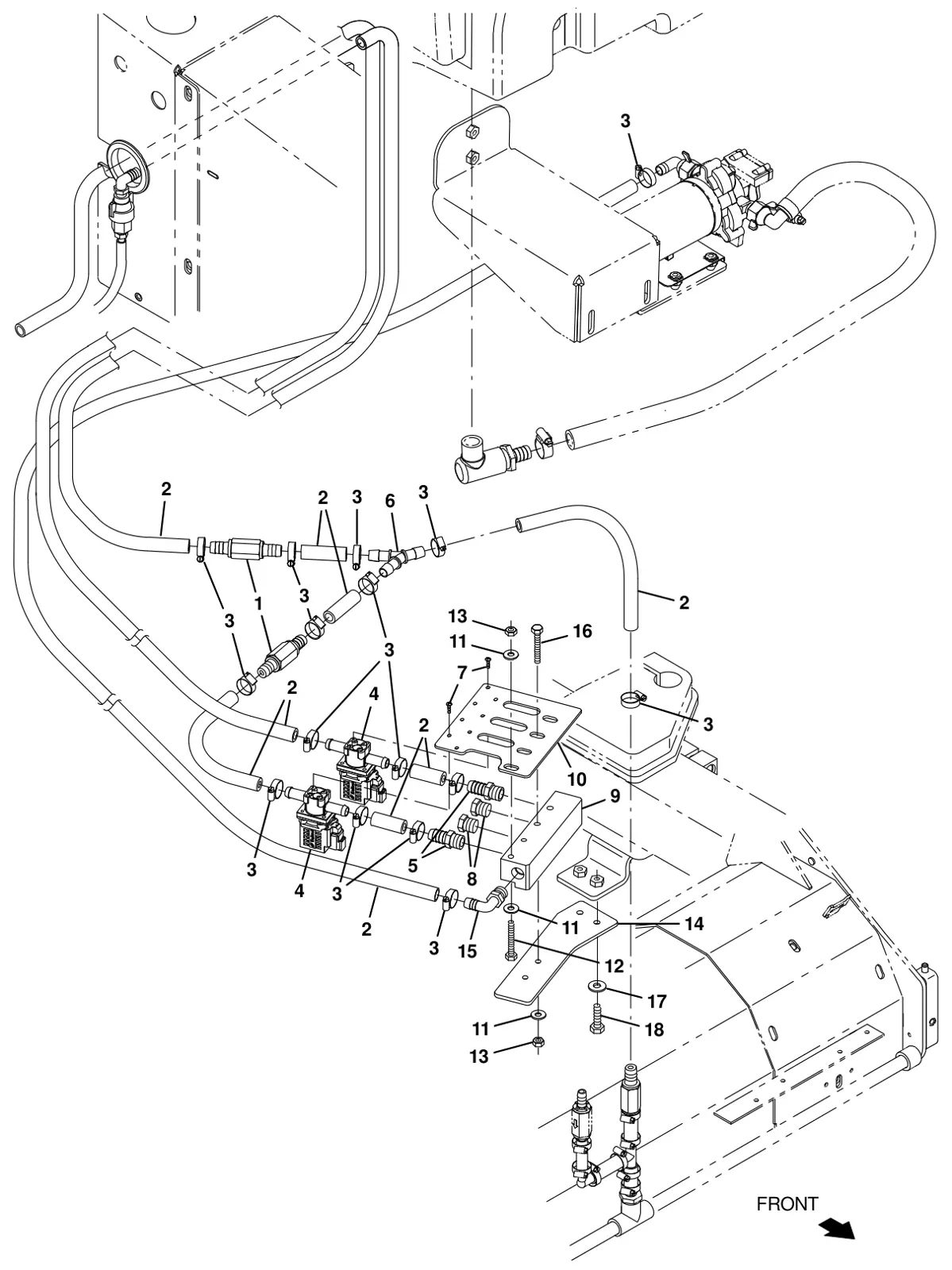 Tennant T20 Diesel ec-h2o solution supply group, cylindrical scrub head (s/n 013001 -) (option) drawing, manual page 203