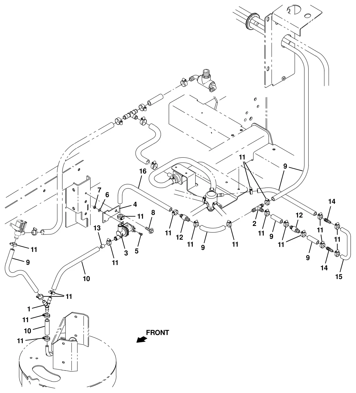 Tennant T20 Diesel ec-h2o solution supply group, disk scrub head with side brush (s/n 008000 - 013000) (option) drawing, manual page 213