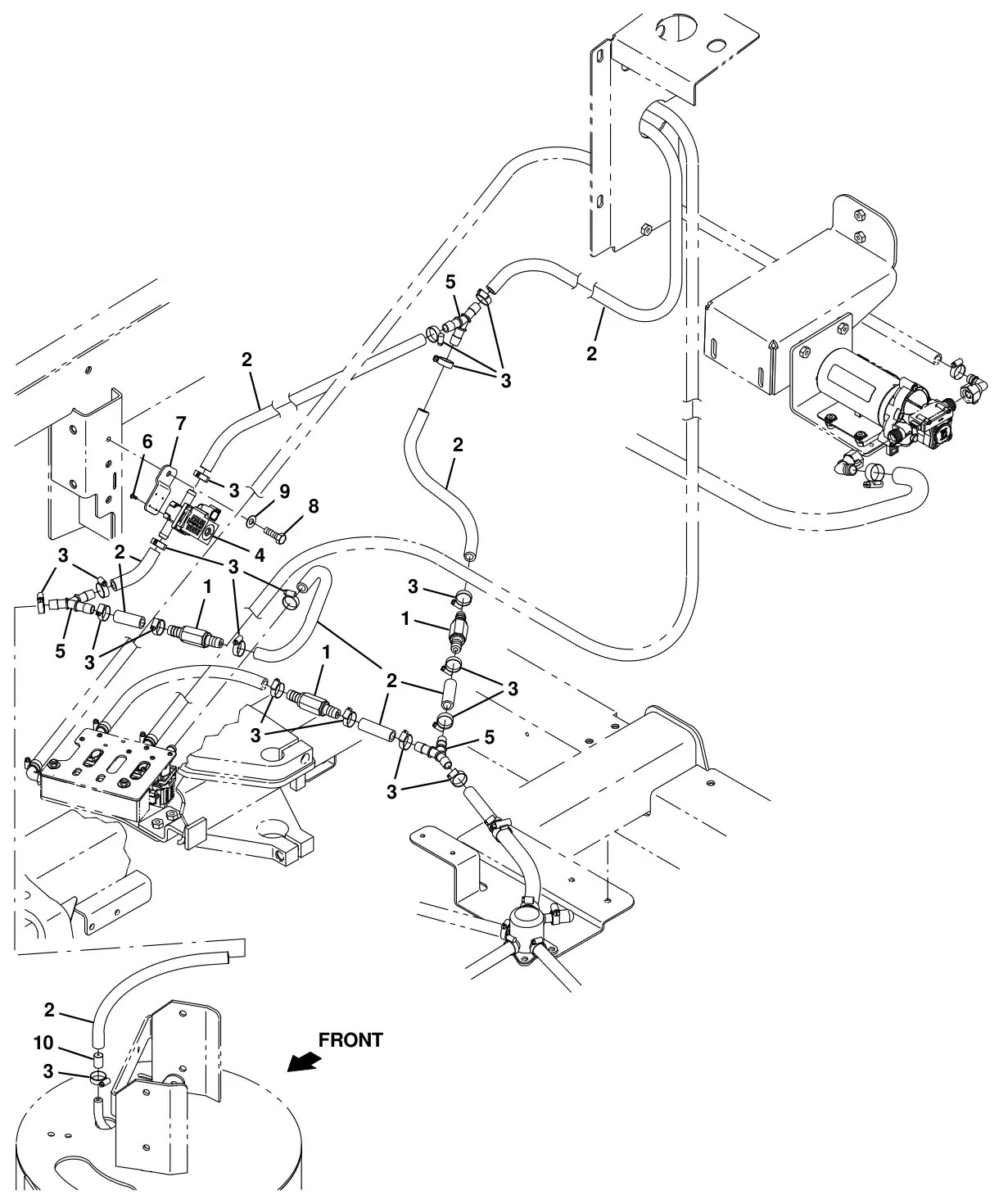 Tennant T20 Diesel ec-h2o solution supply group, disk scrub head with side brush (s/n 013001 -) (option) drawing, manual page 215
