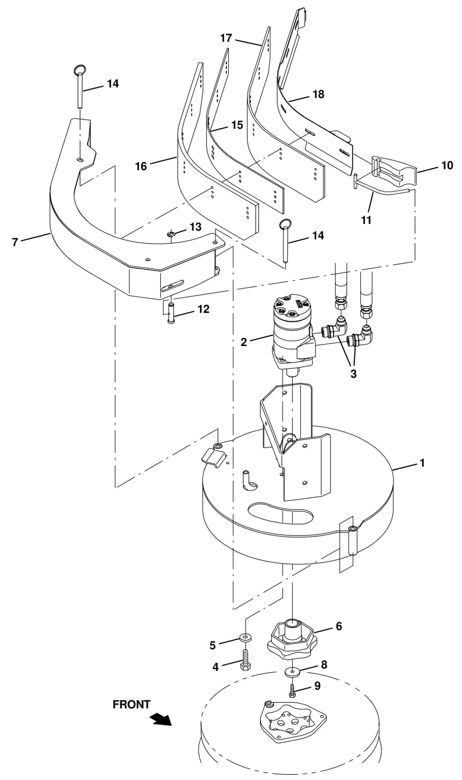 Tennant T20 Diesel side brush motor group (option) drawing, manual page 171