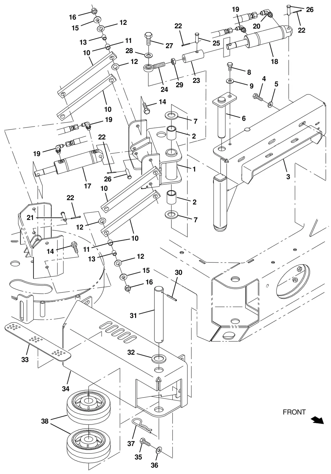 Tennant T20 Diesel side brush lift group (option) drawing, manual page 173