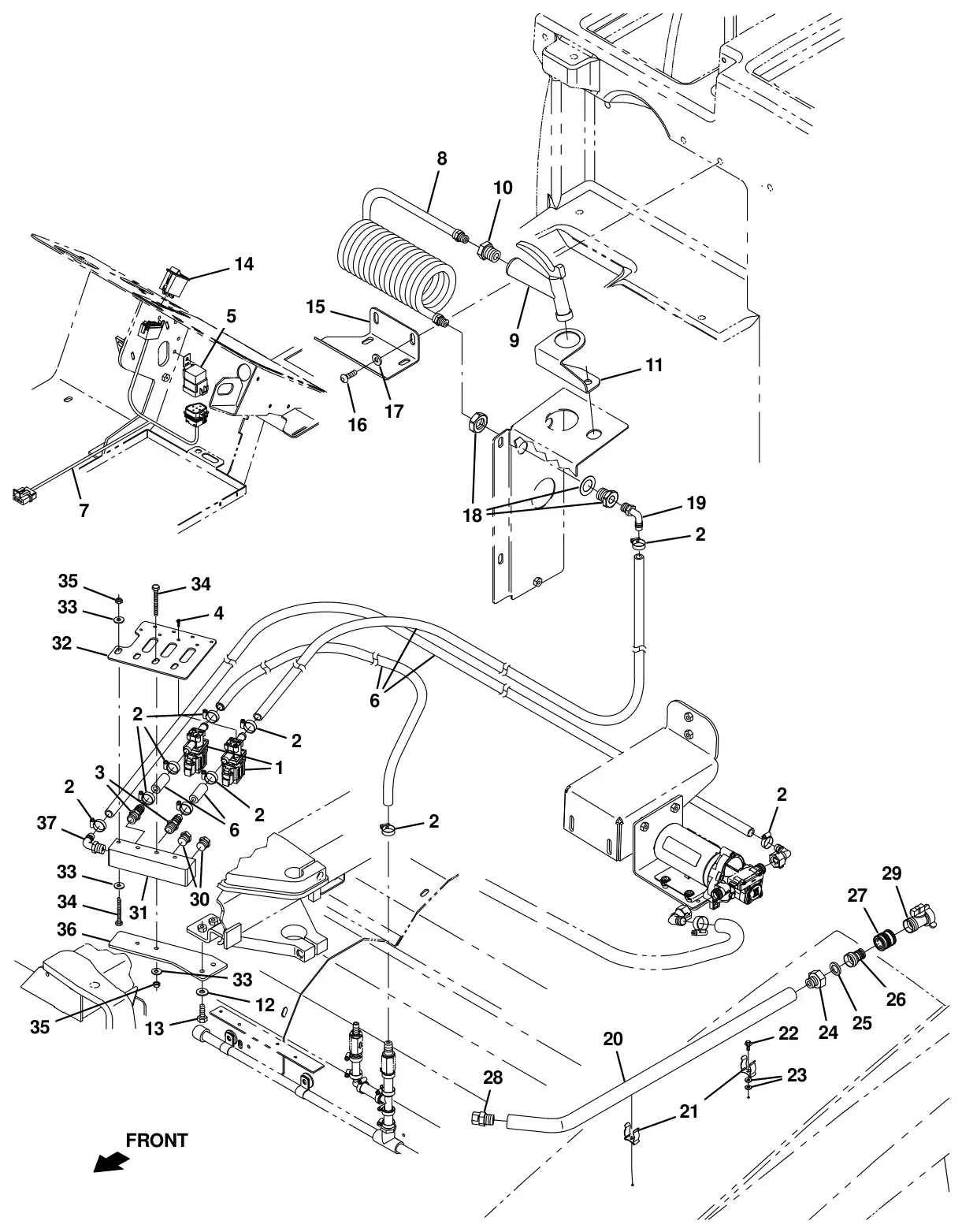 Tennant T20 Diesel spray nozzle group (s/n 013001 -) (option) drawing, manual page 249