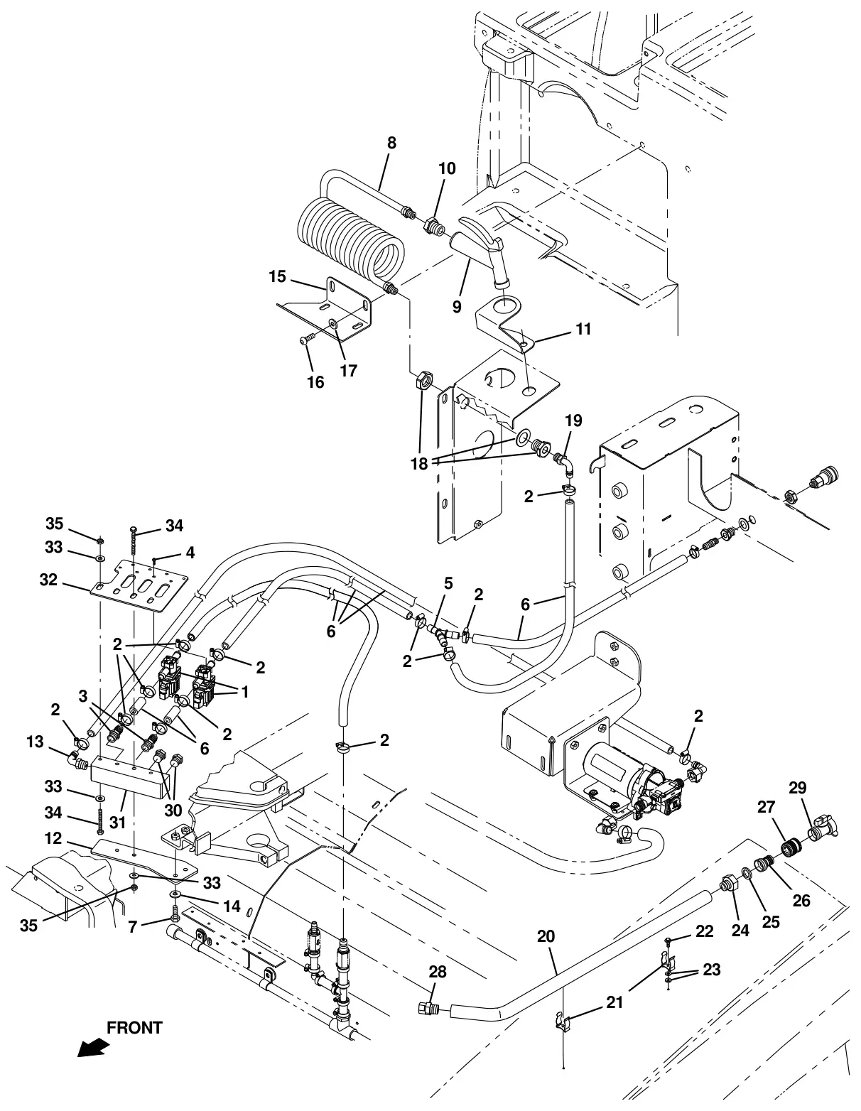 Tennant T20 Diesel spray nozzle group with power wand (s/n 013001 -) (option) drawing, manual page 253